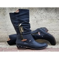 Avamo Womens Mid Calf Boots Zapadne jahačke čizme Niske potpetice Mid Calf čizme Crne 5.5