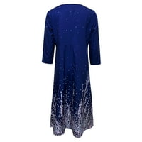 Ženska ljetna casual moda V-izrez Srednji rukav gumb za ispis labave haljine, kraljevsko plava, l
