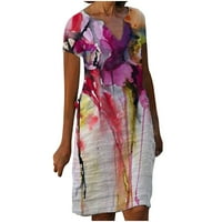Haljine za žene Ljeto cvjetni tiskani V-izrez kratkih rukava struka koljena haljina dame modna sjenica