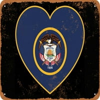 Metalni znak - Utah Heart Flag - Vintage Rusty Look