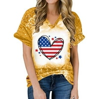 Patriotske majice za žene, ženski kratki rukavac V-izrez Top majica Neovisnosti Dan Ispis Majica Prodaja