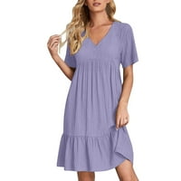Meuva Ljetne haljine Ženske posteljine haljine Ležerne prilike majica s kratkim rukavima V izrez Midi
