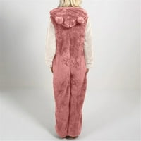 Forestyashe Ženske vrhove Dressy Ležerne prilike umjetne vune Pajamas Solid Color patentni patentni kapuljač sa kapuljačom PAJAMAS zimski topli Rompe Slatka uši za spavanje