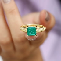 Žene 2. CT Princess Cut kreirao je smaragdni prsten sa moissanitom u zlatnom vintage stilu, 14k žuto