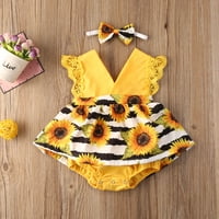 Goowrom Newborn Baby Girl Sunflower Romper haljina Kombinezona za pauzu za glavu