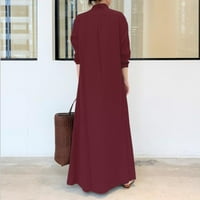 Labakihah haljine za žene žene pamuk i posteljina čvrsta boja džep dugih rukava duga košulja crvena