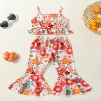 Jaweiwi Baby Kid Girls Flare pantalone Set odjeće, 2T 3T 4T 5T Cvjetni špageti kaiševi s ruffled-camisole