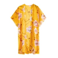 Žuti ženski kardigani žene Flowy Kimono Cardigan Otvorena prednja haljina Šifon bluza Labavi vrhovi