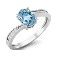 1. CTS ovalni plavi Topaz Sterling Srebrni pasijans Accent Woman Halo Angažman prsten