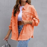 Ženske modne modne jakne Solid Color Traper Shacket dugme Down traper majica Puff rukava traper jakna