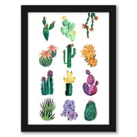 AmericanFlat kolekcija šarenog kaktusa i sukulentera Blursaii Crni okvir Zidna umjetnost