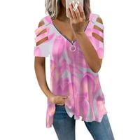 Ženska modna casual sa patentnim zatvaračem s V-izrezom tiskana majica s kratkim rukavima s kratkim