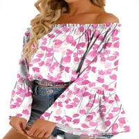 Capreze Off Tops Floral Print Majica za žene Baggy Dugi rukav Radna tunika Bluza Bresch Pink 2XL