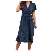 Ljetne haljine za žene V-izrez Dužina koljena Ležerne prilike Masivna haljina od kratkih rukava Plava