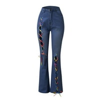 Ženske traperice Žensko dugme Visoki struk Slim Band Micro Hlače Rupe Jeans Hlače traper hlače za žene