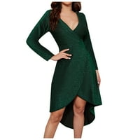 Haljina Moda New Benchmark Himeway Jesen i zimska Seksi V-izrez Dress Dugi rukava Svijetlo svilena dress