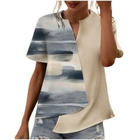 Ženski casual podijeljeni ovratnik vrhovi kratkih rukava patchwork ispis bluze ljeto Slim fit asimetrične