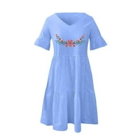 Ženska haljina za babydoll slatke protočne ležerne ljetne haljine kratki rukav V-izrez cvjetni džepni