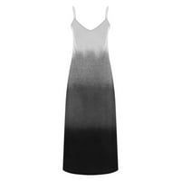 Clearsance Ljetne haljine za žene Dužina gležnja Boemska tiskana bez rukava A-line V-izrez Dress Sive
