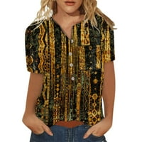 Ženski bluze cvjetni vrhovi za žene, žensko dugme dolje modne ležerne majice kratkih rukava zlato s