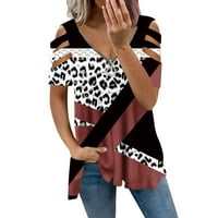 USMIXI Ženske košulje V-izrez Kratki rukav Leopard Ispiši ljeto Slatka vrhova Vintage Quarter Zip Hladno