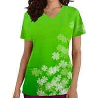 Pickub Top Women V izrez St. Patrick's Day uzorak vrhovi sestrinske radne uniforme kratkih rukava s džepovima medicinska sestra prozračne bluze pulover majica majica