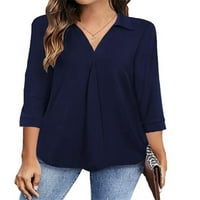 Voguele Lady majica s rukavima TOP pulover Baggy Loose Tunic Putovanje bluza V izrez Navy Blue XL