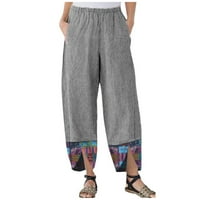 Oalirro pantalone za žene Radne ležerne pamučne posteljine smeđe cvjetne pantalone za žene XL
