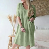 Haljine za žene kratki rukav Dužina koljena Ležerne prilike Silt Ljeto V-izrez Green 3xl