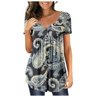 Ženska plus veličine Henley majica V-izrez s kratkim rukavima od tiskanih bluza TUNIC TURINS S