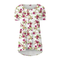 Hanas vrhovi ženske ljetne slobodno vrijeme Tunika, klasične okrugle vrata cvjetne tiskane majice, kratki
