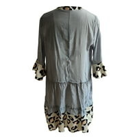 Daznicooo ženski modni casual leopard Ispis od ramena sa ramenom plus pamučna haljina sive s