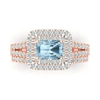 305ct sjajan smaragdni rez simulirani plavi dijamant 18k Rose Gold Halo Pasijans sa akcentima Bridal
