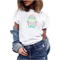 Uskršnje košulje za žene Crew Crt Cute Egg Bunny Print Short rukav Tunik Tors Ljetni odmor Casual Bluzes