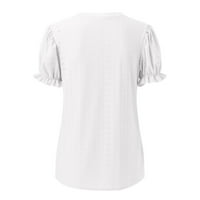 Ženska ležerna ljetna V izrez Solid Boja šuplje čipkavice Bubble Short rukava Labava majica