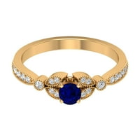 Real Blue Sapphire Prsten s dijamant, vintage inspirirani prsten - AAA ocjena, 14k žuto zlato, SAD 10,50