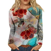MlQIDK majice s dugim rukavima za žene labavo Fit Leptir cvjetni grafički grafički ispis lagane pograde
