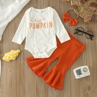 Djevojka odjeća s dugim rukavima Pumpkin Pismo Ispis Romper Bodi, hlače za blještave hlače Outfit Outfit set