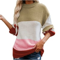 Žene Ležerne pruge patchwork dugih rukava debeli pleteni pulover Crewneck džemper kaput topli dressy