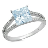 2.44ct Princess Cut Prirodno nebo Plavo Topaz 18k bijelo zlato Angažovanje prstena veličine 11