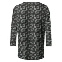 Sksloeg majice za žene polka dot print rukave Top Crewneck Loose pulover vrhovi bluze, tamno sivi xl