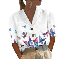 Ležerni vrhovi za žene Smanjeni ležerni ljetni gumb dolje V izrez Grafičke majice Trendi ovratni majica