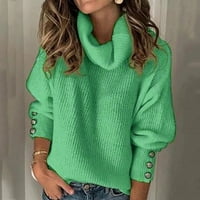 Dugačak džemper za žene casual turtleneck pulover pletenje dugih rukava od kaputa od punog rukava, zeleni,