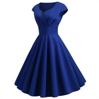Haljine za žene kratki rukav A-linijski duljina koljena Ležerna V-izrezska ljetna haljina plava s