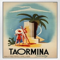 Taormina Sicilija Retro Vintage Ilustracija Travel Art Deco Vintage Francuski Zidna umjetnost Nouveau