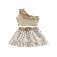 Allshope Dječje djevojke Ljetne odjeće, jedno rameni rebrani rezervoar Elastična rufffle cvjetna suknja