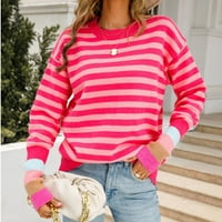 Duks turtleneck za žensku modnu i zimsku plehnu traku Stripe Print CrewNeck pulover džemper crni l