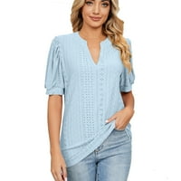 Ženske majice Ljetna majica kratkih rukava V izrez opuštena fit bluza vrhova djevojka pune boje casual