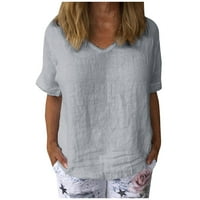 Ženske bluze Ženske ležerne pamučne i posteljine Majica kratkih rukava, majica majica Grey XL