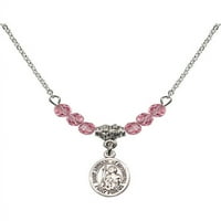 Rodijumska ogrlica s ružičastim ružičastog oktobra mjeseca rođenja Kamene perle i sveti Adrian of Nicomedia